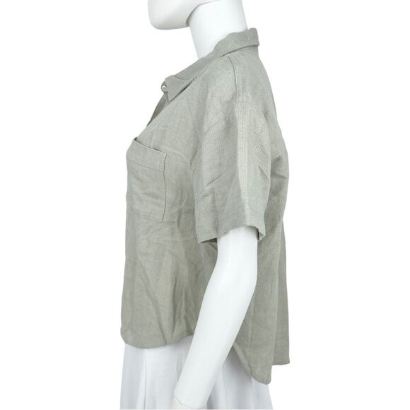 MADEWELL Blouse Top Women Size Medium Light Green Button Down Breezewoven Beach - Picture 2 of 7
